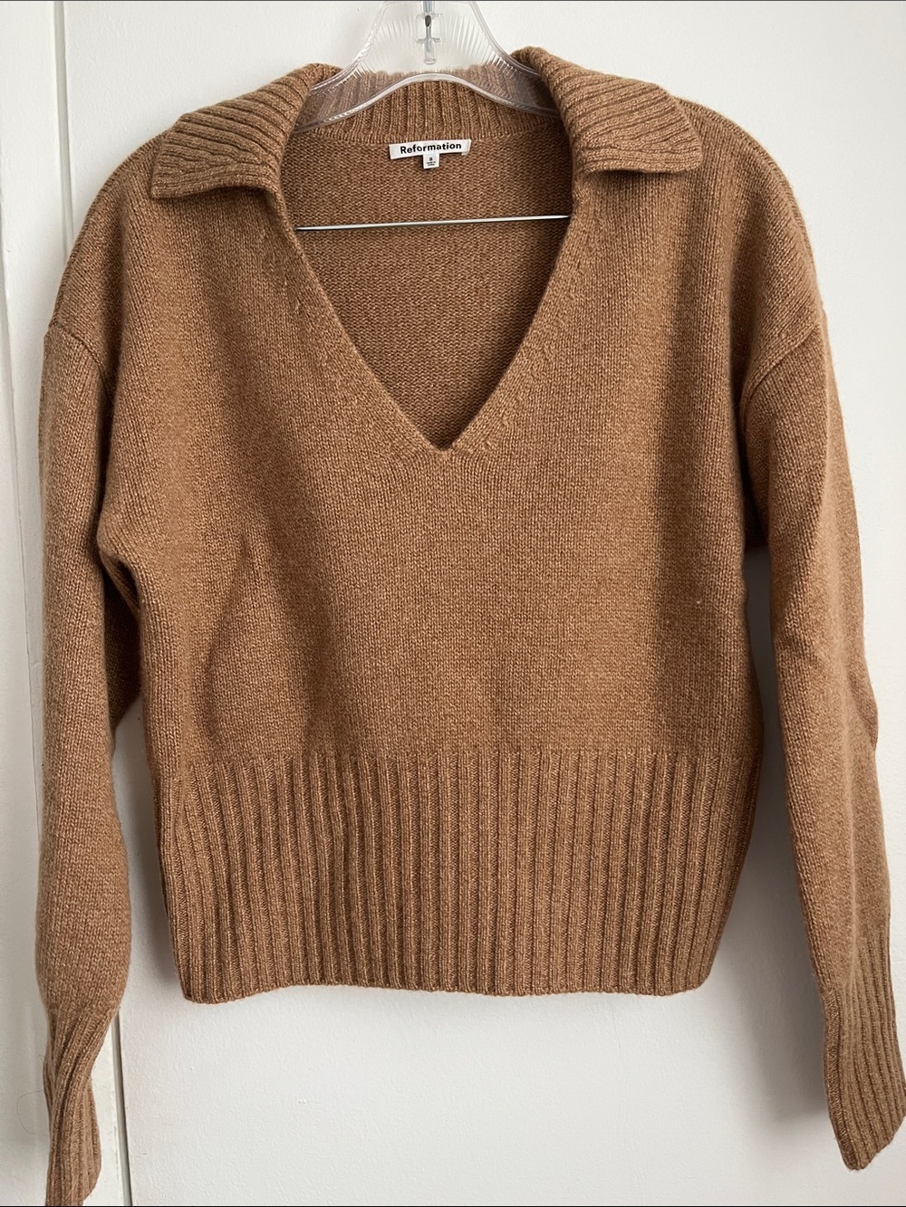 Reformation Beckie Cashmere V-Neck Collared Sweater